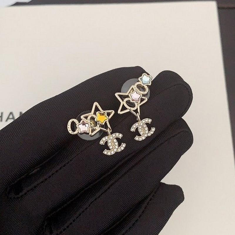 18K  Chanel Color Crystal Star Earrings