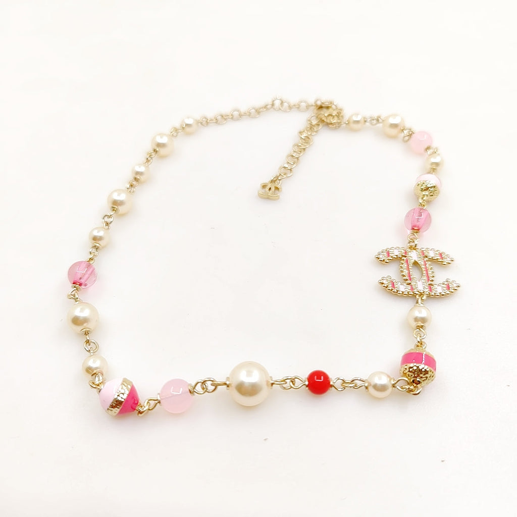 18K  Chanel Pink & White Pearls Necklace