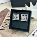 18K  Chanel Diamond & Pearl Square Earrings