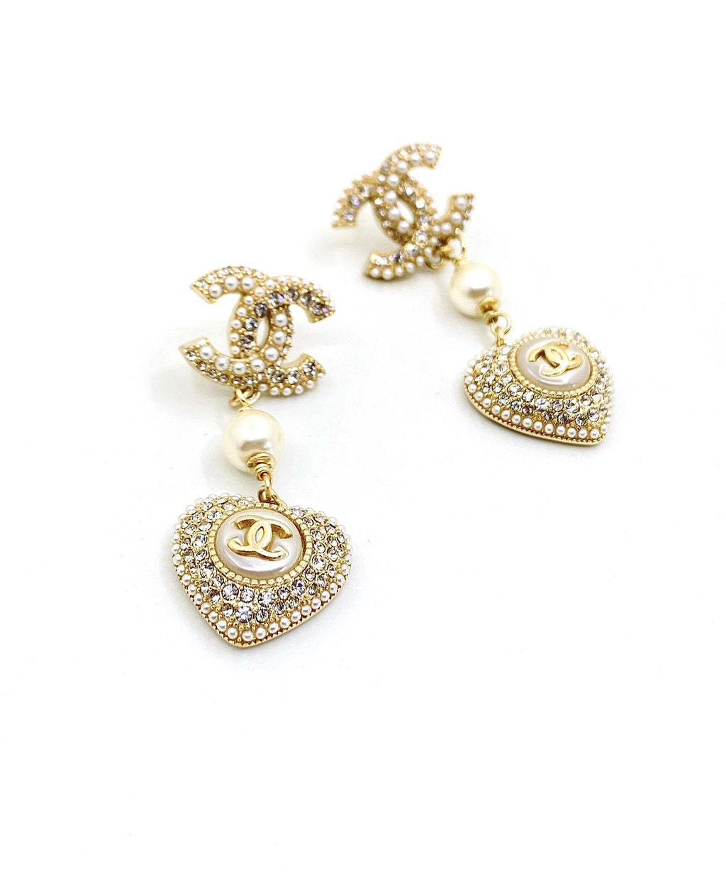 18K  Chanel Heart Drop Earrings