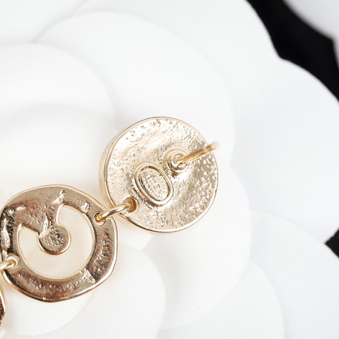 18K  Chanel Script Pendant Earrings