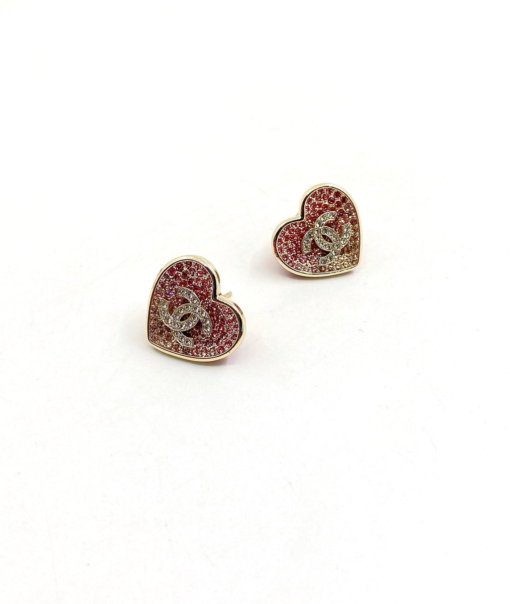 18K  Chanel Diamond Pink Heart Earrings