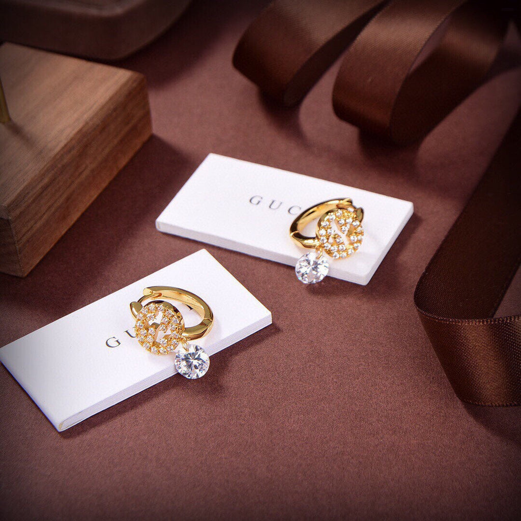 18K Double Gucci Interlocking Gucci Diamond Earrings