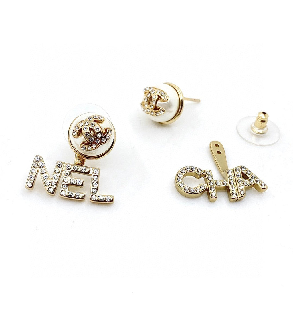 18K  Chanel Diamonds Script Earrings