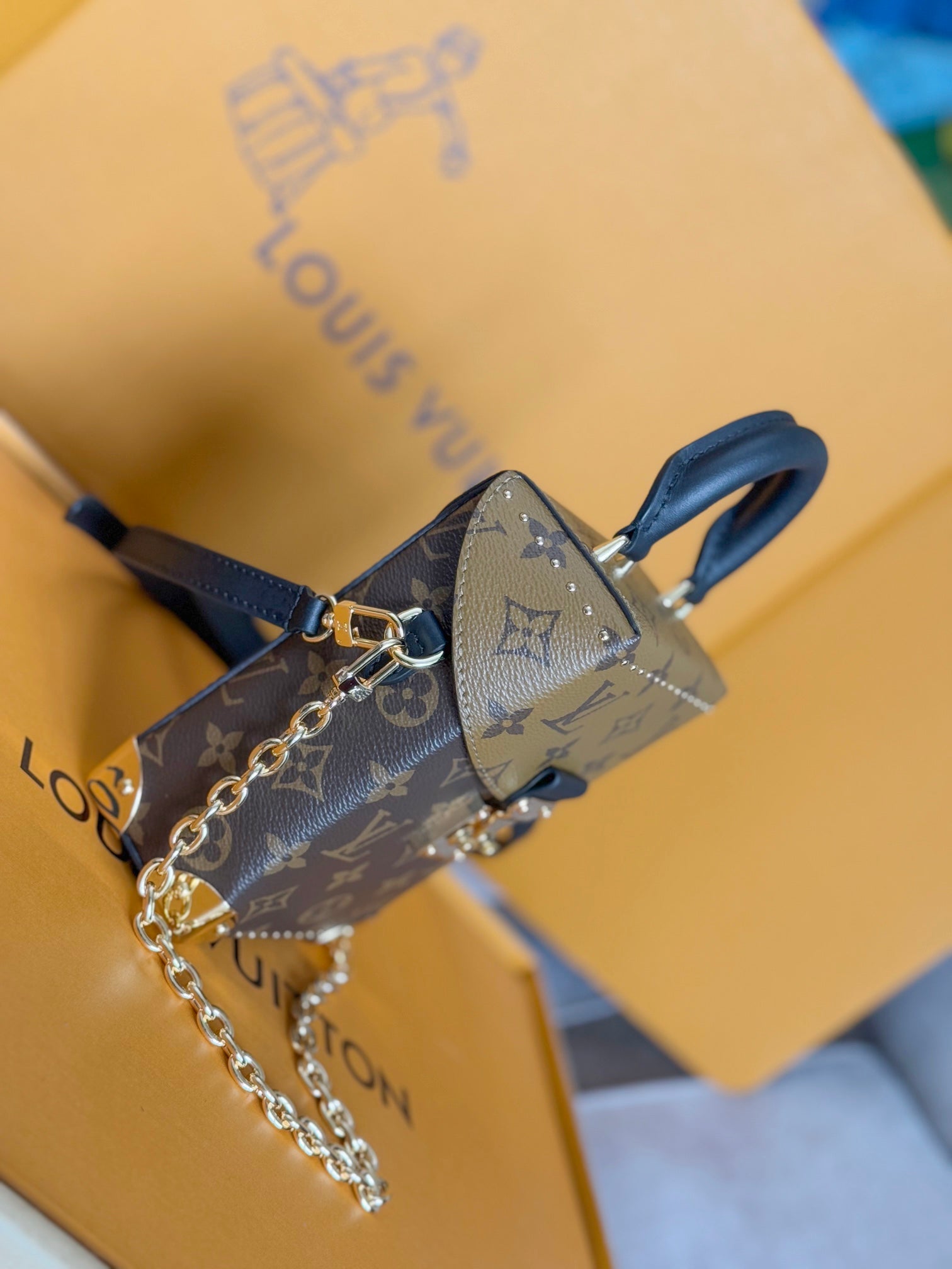 LOUIS VUITTON LV 25S CAMERA BOX BAG 18 IN BROWN MONOGRAM CALFSKIN GOLD HARDWARE