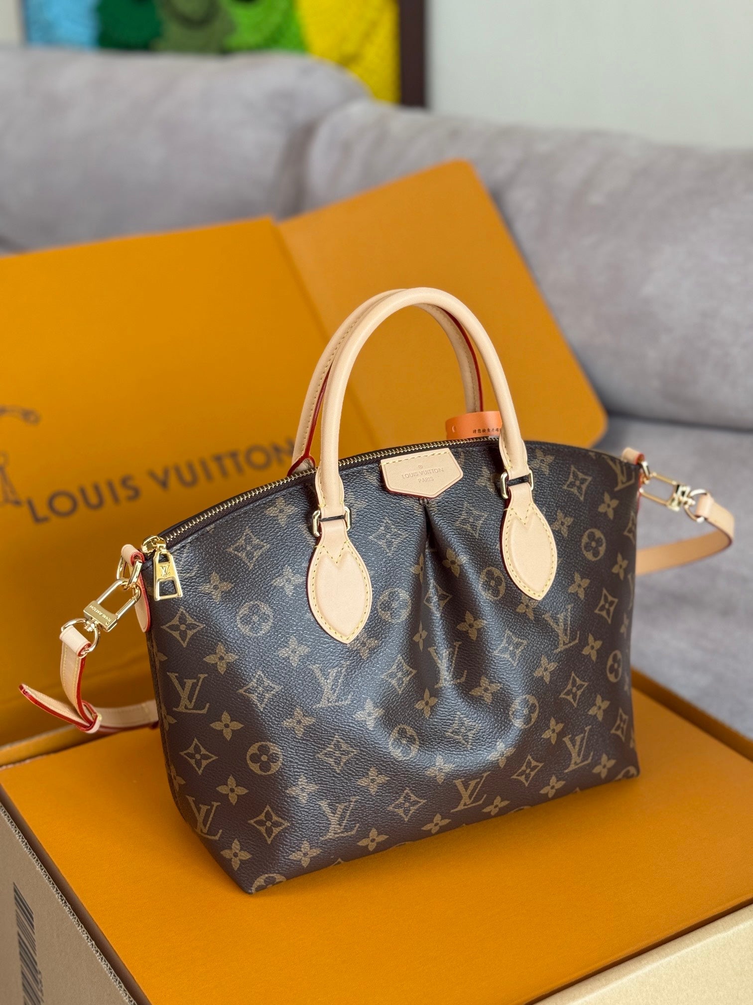LOUIS VUITTON LV 25S BOÉTIE TOTE 25 IN BROWN MONOGRAM COATED CANVAS AND CALFSKIN GOLD HARDWARE