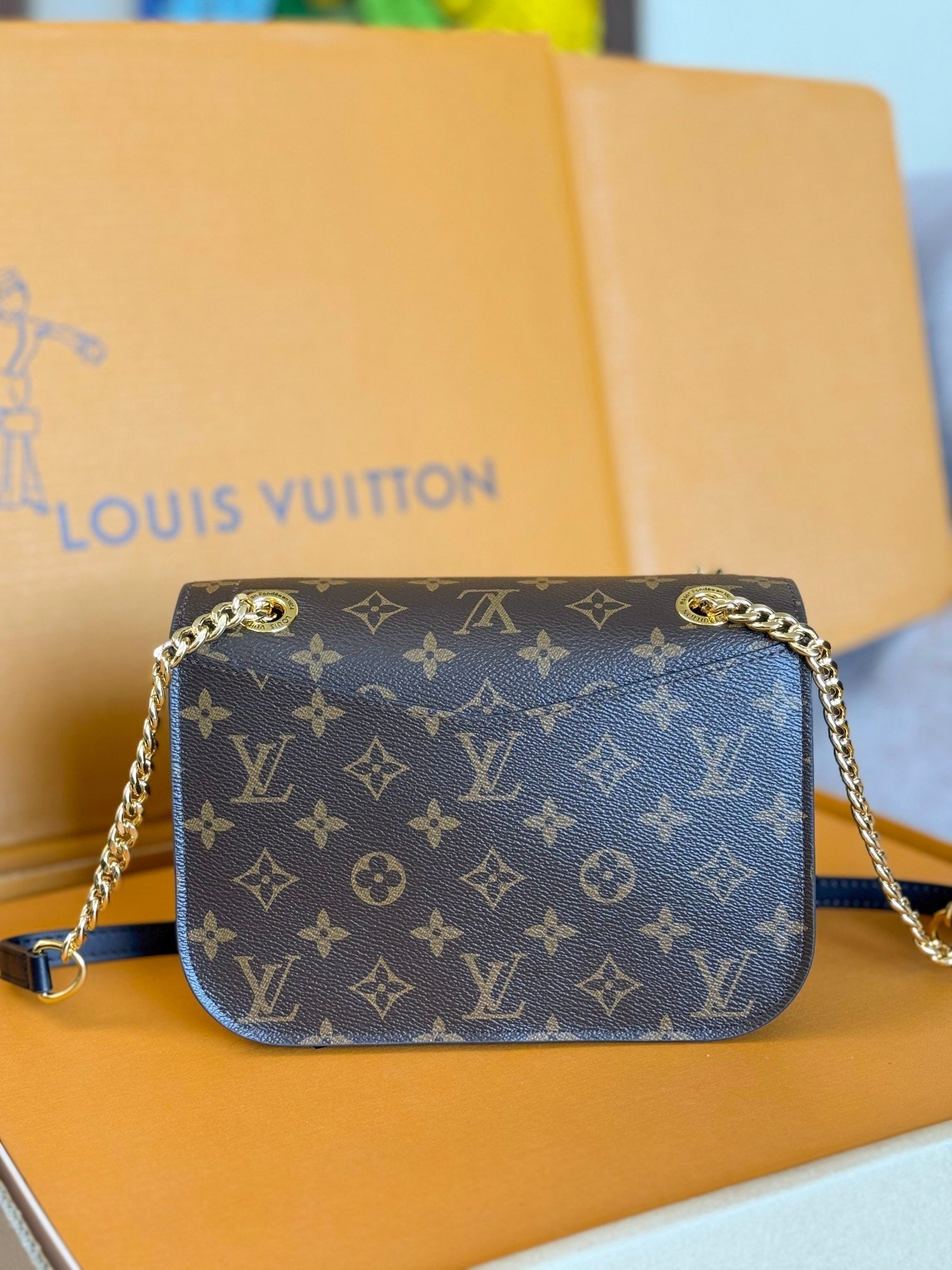 LOUIS VUITTON LV 25S CHAIN BAG 24 IN BROWN MONOGRAM CANVAS GOLD HARDWARE