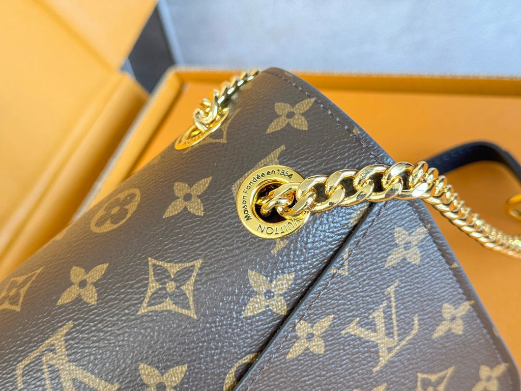 LOUIS VUITTON LV 25S CHAIN BAG 24 IN BROWN MONOGRAM CANVAS GOLD HARDWARE