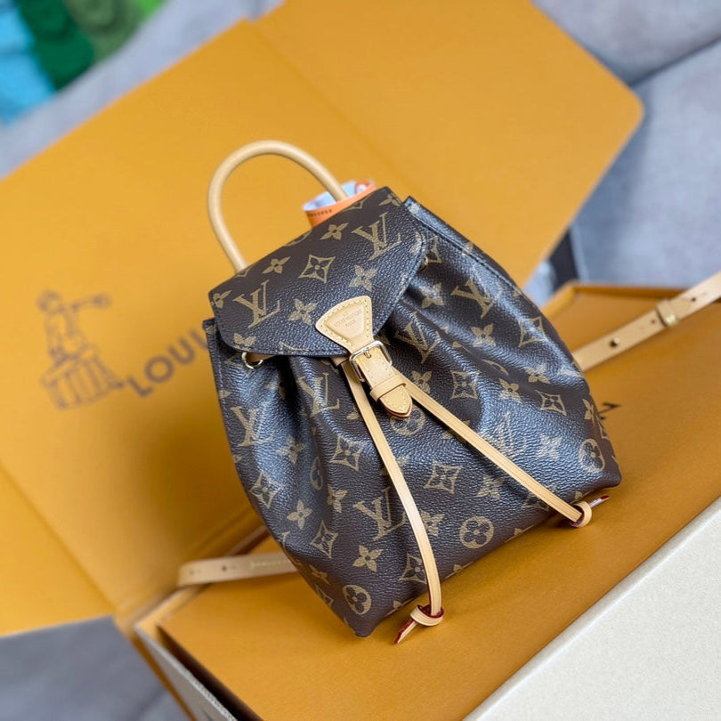 LOUIS VUITTON LV 25S MONTSOURIS MINI 20 IN BROWN MONOGRAM CANVAS LEATHER TRIM GOLD HARDWARE