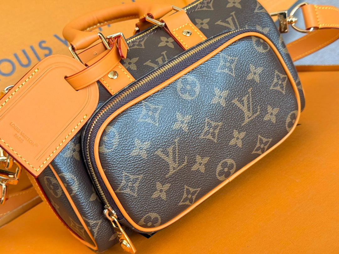 LOUIS VUITTON LV 25S KEEPALL CARGO 25 IN BROWN MONOGRAM CANVAS AND CALFSKIN GOLD HARDWARE