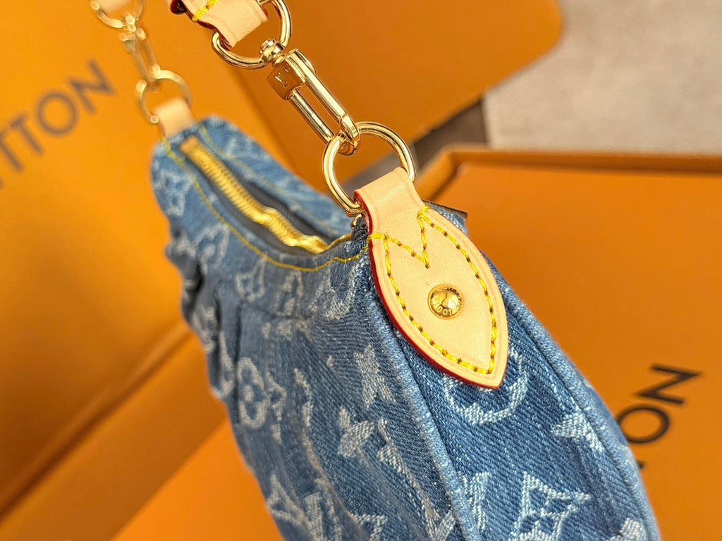 LOUIS VUITTON LV 25S POCHETTE VALLEY 21 IN BLUE DENIM MONOGRAM LEATHER TRIM GOLD HARDWARE