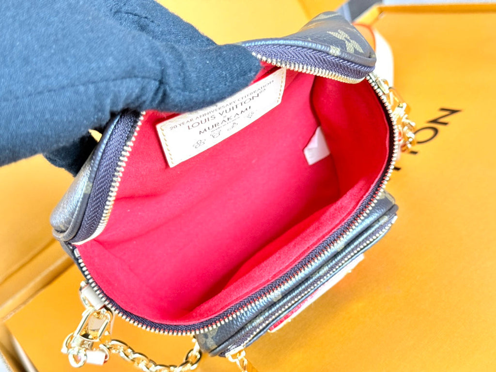 LOUIS VUITTON LV 25S MINI BUMBAG 17 IN BROWN CANVAS MONOGRAM CHERRY PRINT GOLD HARDWARE