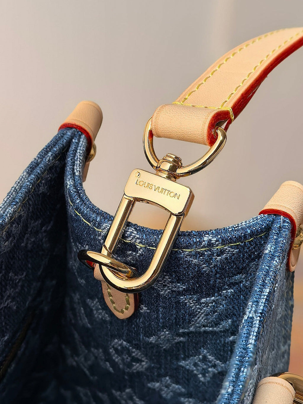 LOUIS VUITTON LV 25S ONTHEGO 28 IN BLUE MONOGRAM DENIM COTTON CALFSKIN LEATHER STRAP