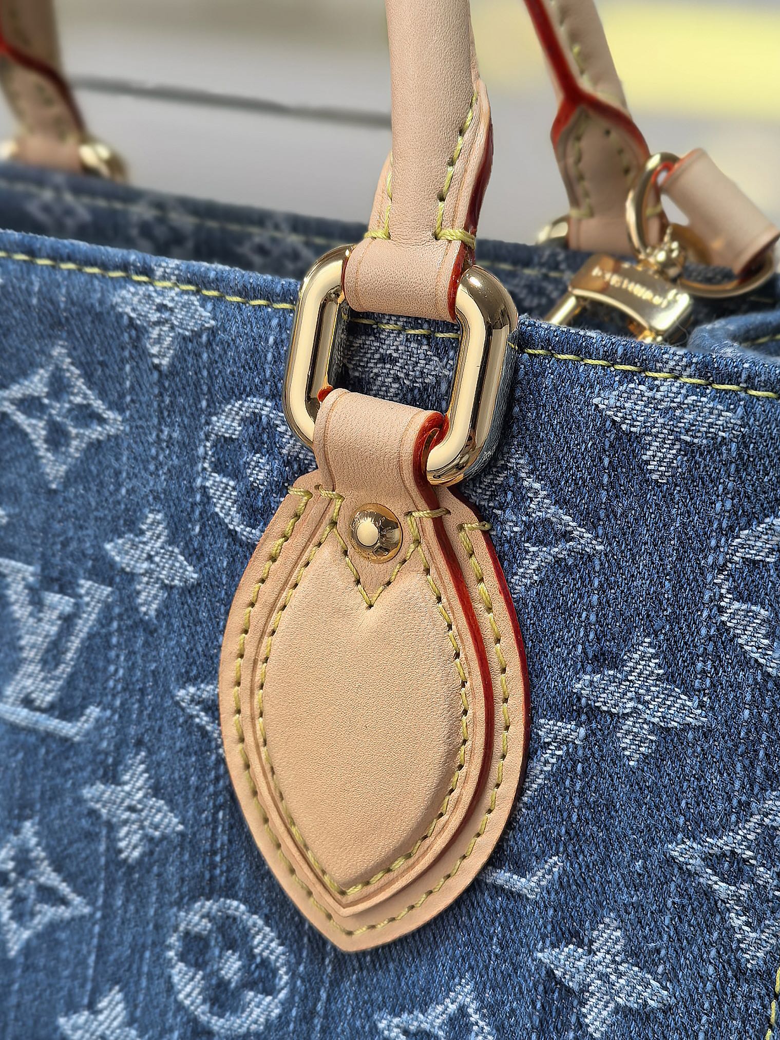 LOUIS VUITTON LV 25S ONTHEGO 28 IN BLUE MONOGRAM DENIM COTTON CALFSKIN LEATHER STRAP