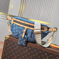 LOUIS VUITTON LV 25S BUMBAG 38 IN BLUE MONOGRAM DENIM LEATHER TRIM GOLD HARDWARE