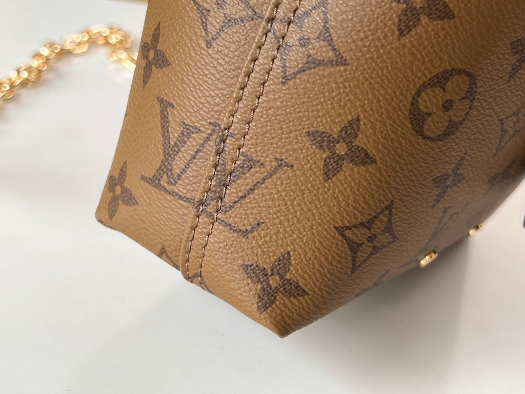 LOUIS VUITTON LV 25S ATLANTIS BB 17 IN CARAMEL BEIGE MONOGRAM COATED CANVAS LEATHER TRIM BLACK