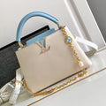 LOUIS VUITTON CAPUCINES BB 27 IN PEARL WHITE MIX SKY BLUE TAURILLON GOLD HARDWARE