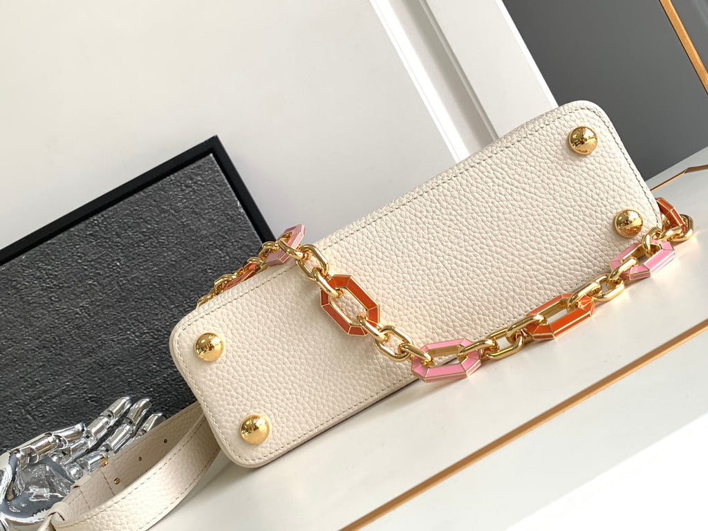 LOUIS VUITTON CAPUCINES BB 27 IN PEARL WHITE TAURILLON GOLD HARDWARE