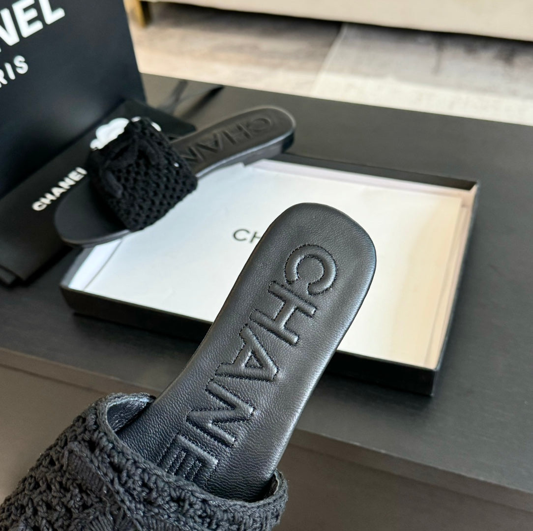 CHANEL Slippers Black Lambskin