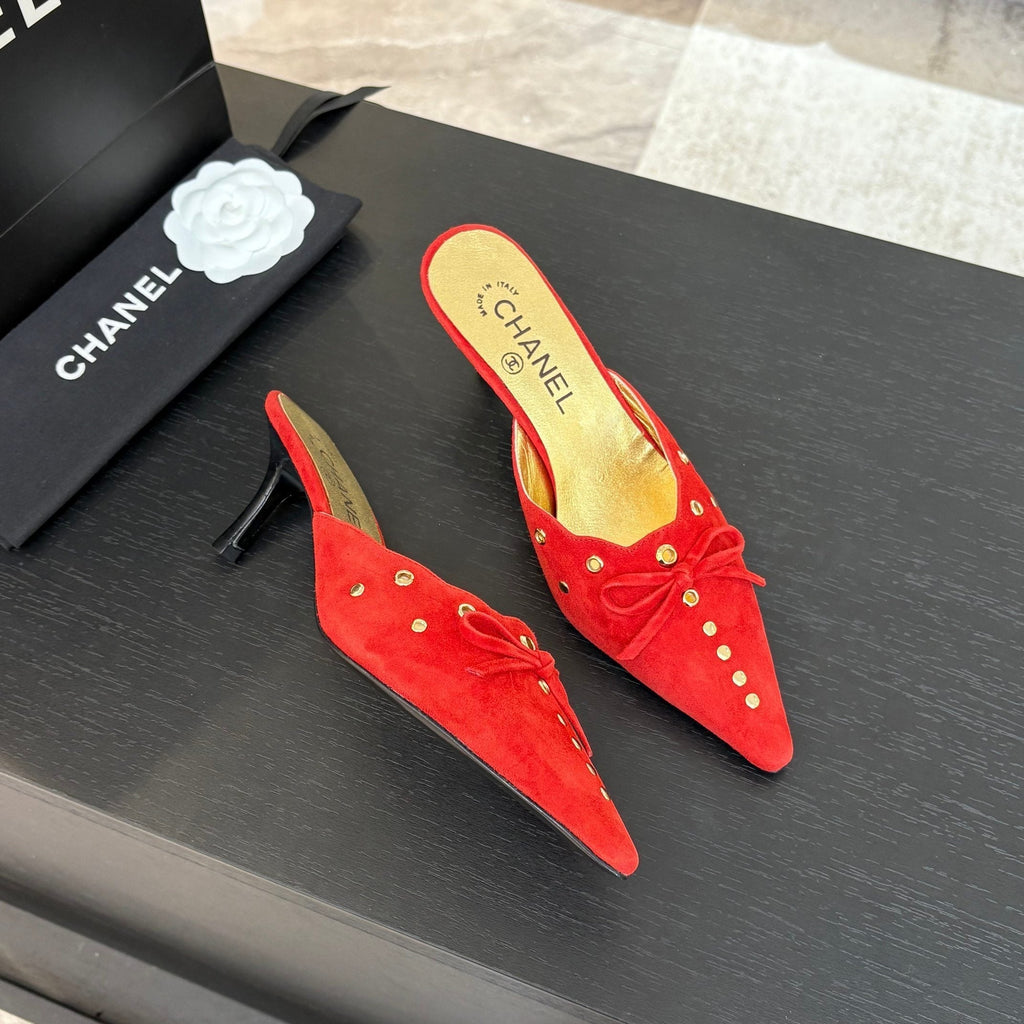 CHANEL HIGH HEEL MULE 65 MM IN CANDY RED SUEDE