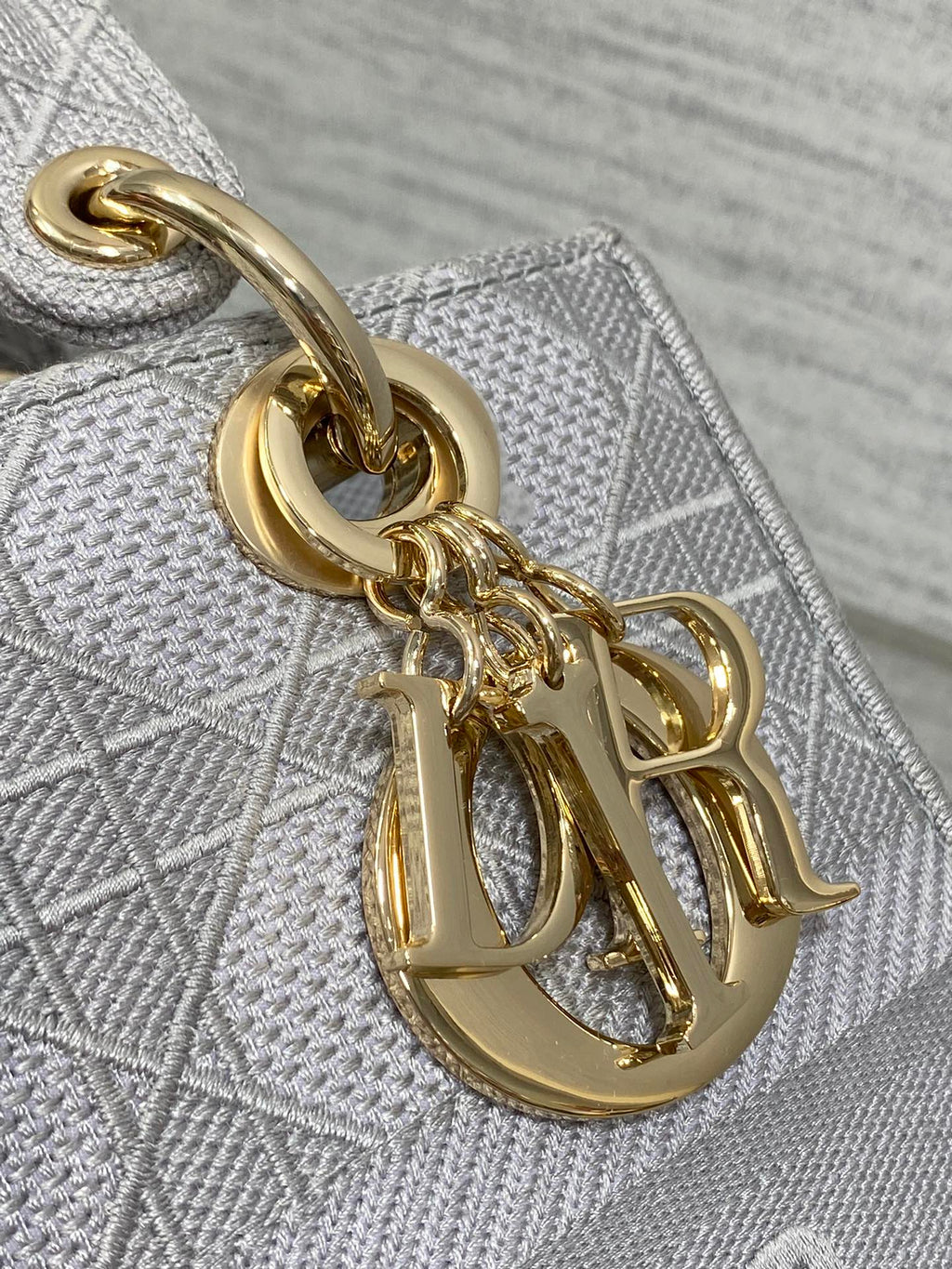 DIOR SMALL 24 LADY BAG IN PALE GRAY CANVAS