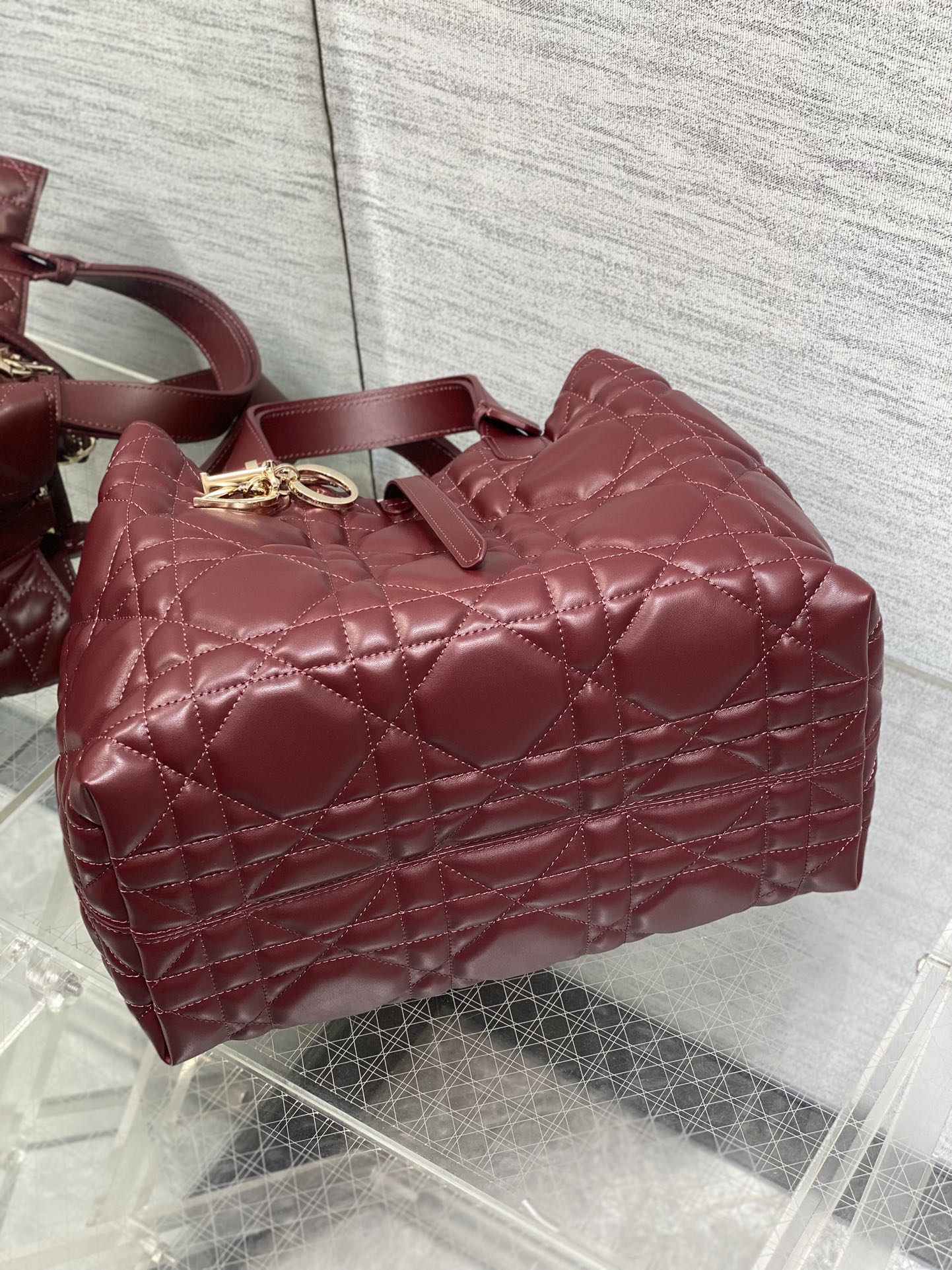 DIOR ALWAYS MEDIUM 28 BAG IN BURGUNDY RED MACROCANNAGE CALFSKIN