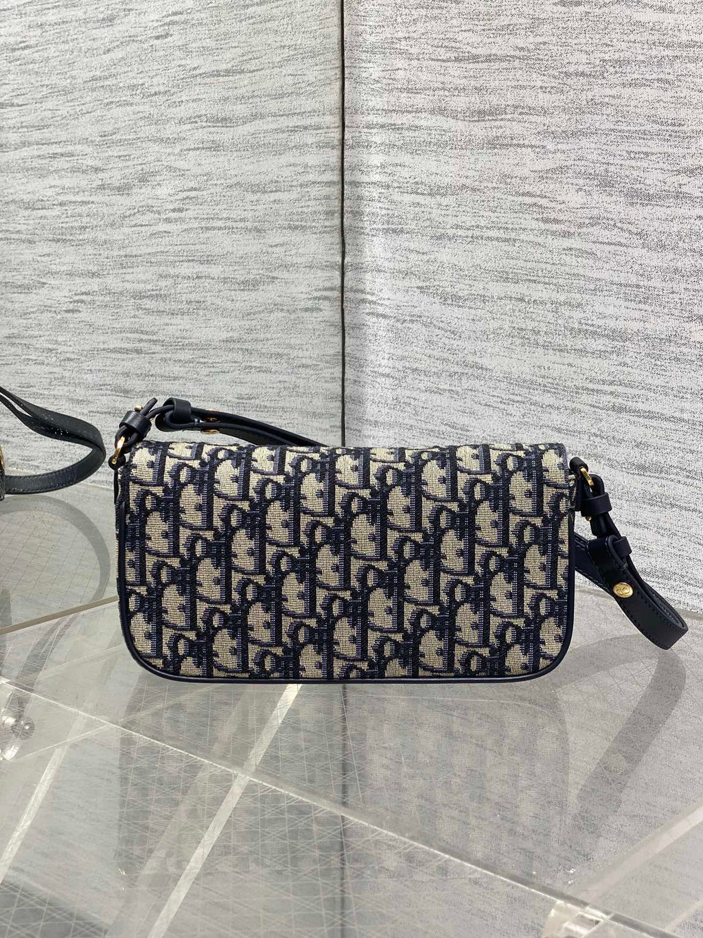 DIOR 25S 30 MONTAIGNE AVENUE BAG 23 IN BLUE CANVAS  OBLIQUE JACQUARD