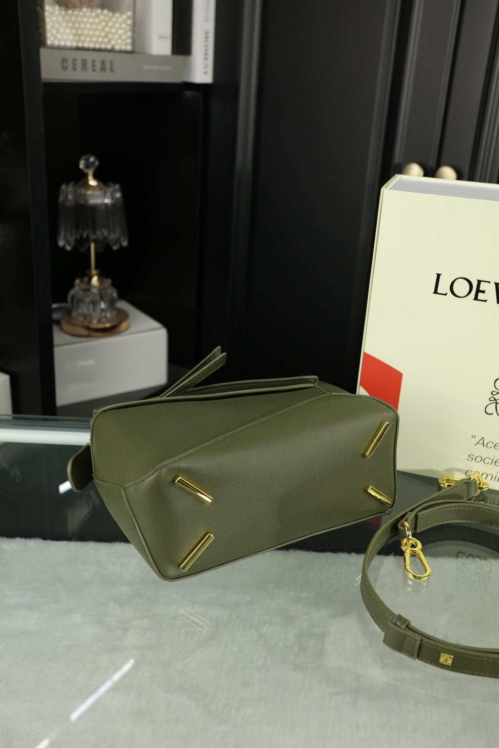 LOE MINI PUZZLE 23 BAG IN DARK OLIVE GREEN CALFSKIN - NO FABRIC STRAP
