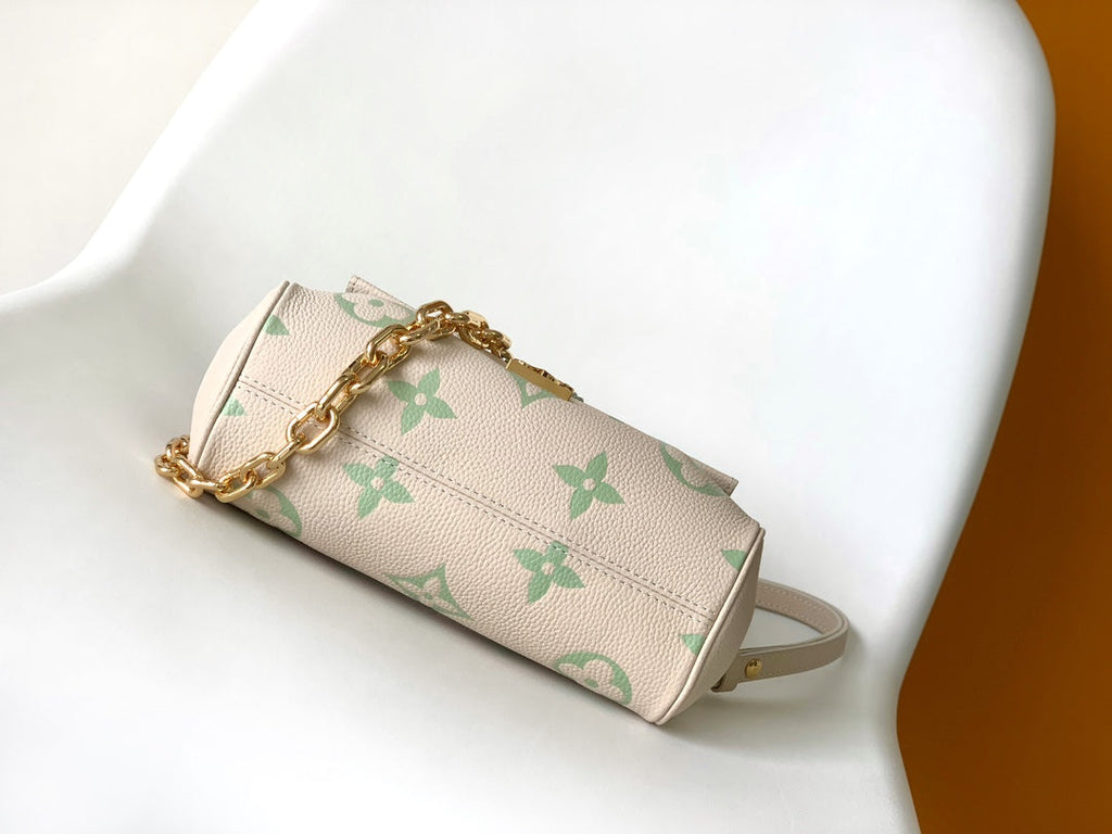 LOUIS VUITTON FAVORITE BAG 24 IN BEIGE MIX GREEN MONOGRAM SOFT GRAINED COWHIDE