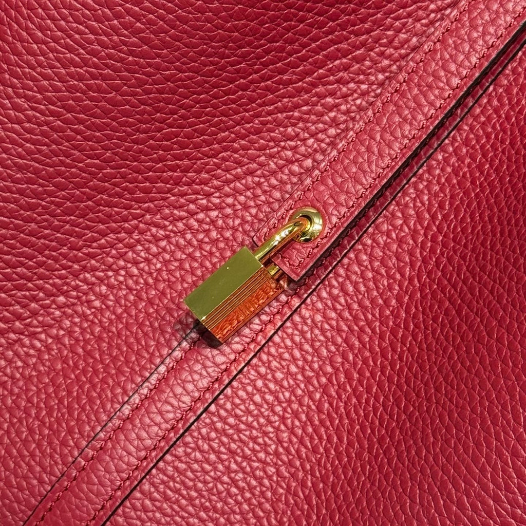 HERMES 25S PICOTIN LOCK 22 IN ROSSO ANCORA RED CALFSKIN GOLD HARDWARE