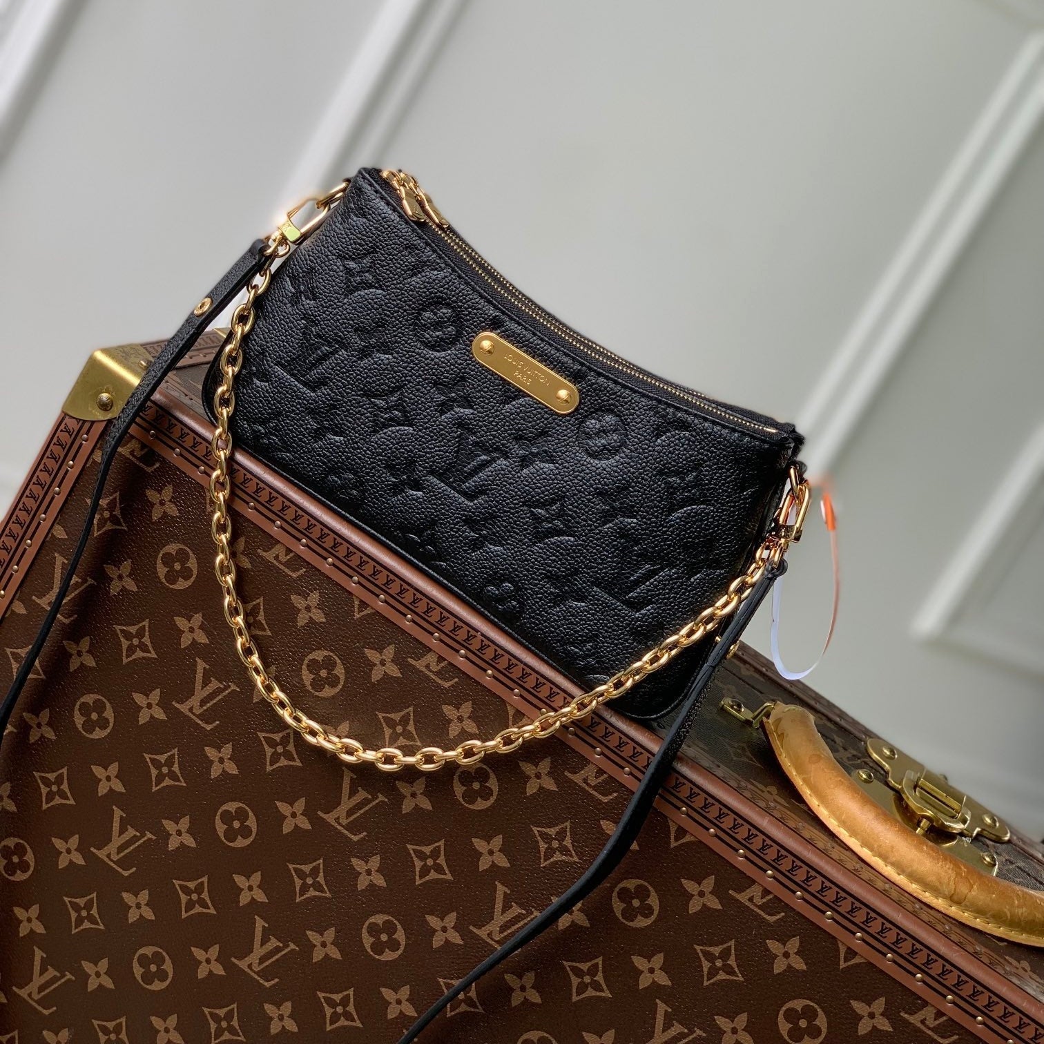 LOUIS VUITTON LIV POCHETTE BAG 24 IN BLACK MONOGRAM EMPREINTE LEATHER