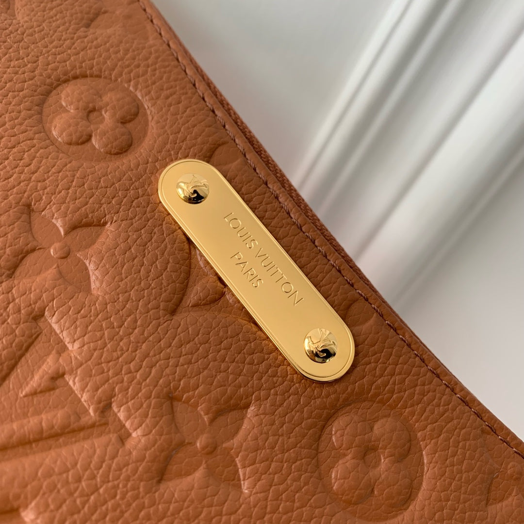 LOUIS VUITTON LIV POCHETTE BAG 24 IN COGNAC BROWN MONOGRAM EMPREINTE LEATHER