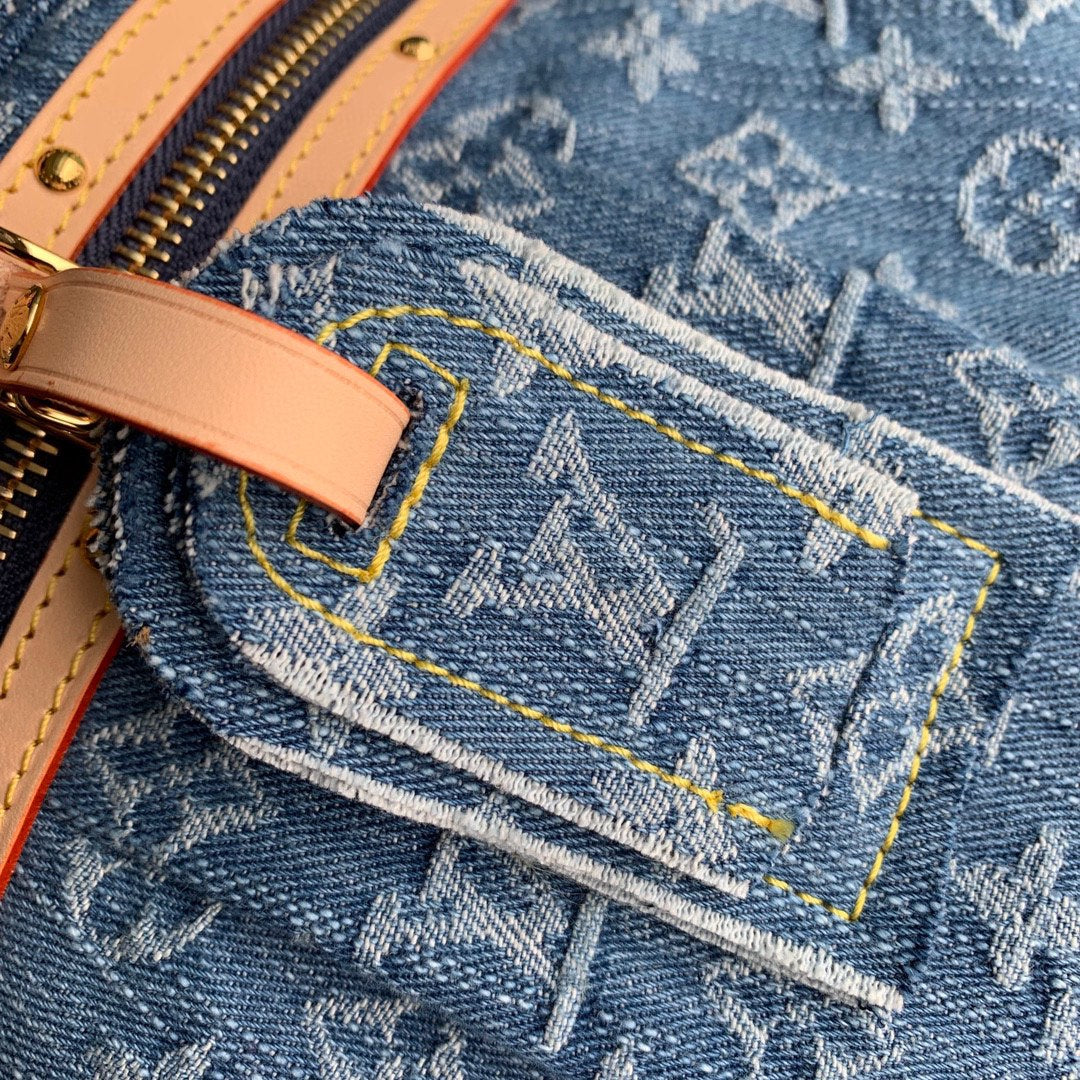 LOUIS VUITTON HIGH RISE 38 IN BLUE MONOGRAM DENIM GOLD HARDWARE