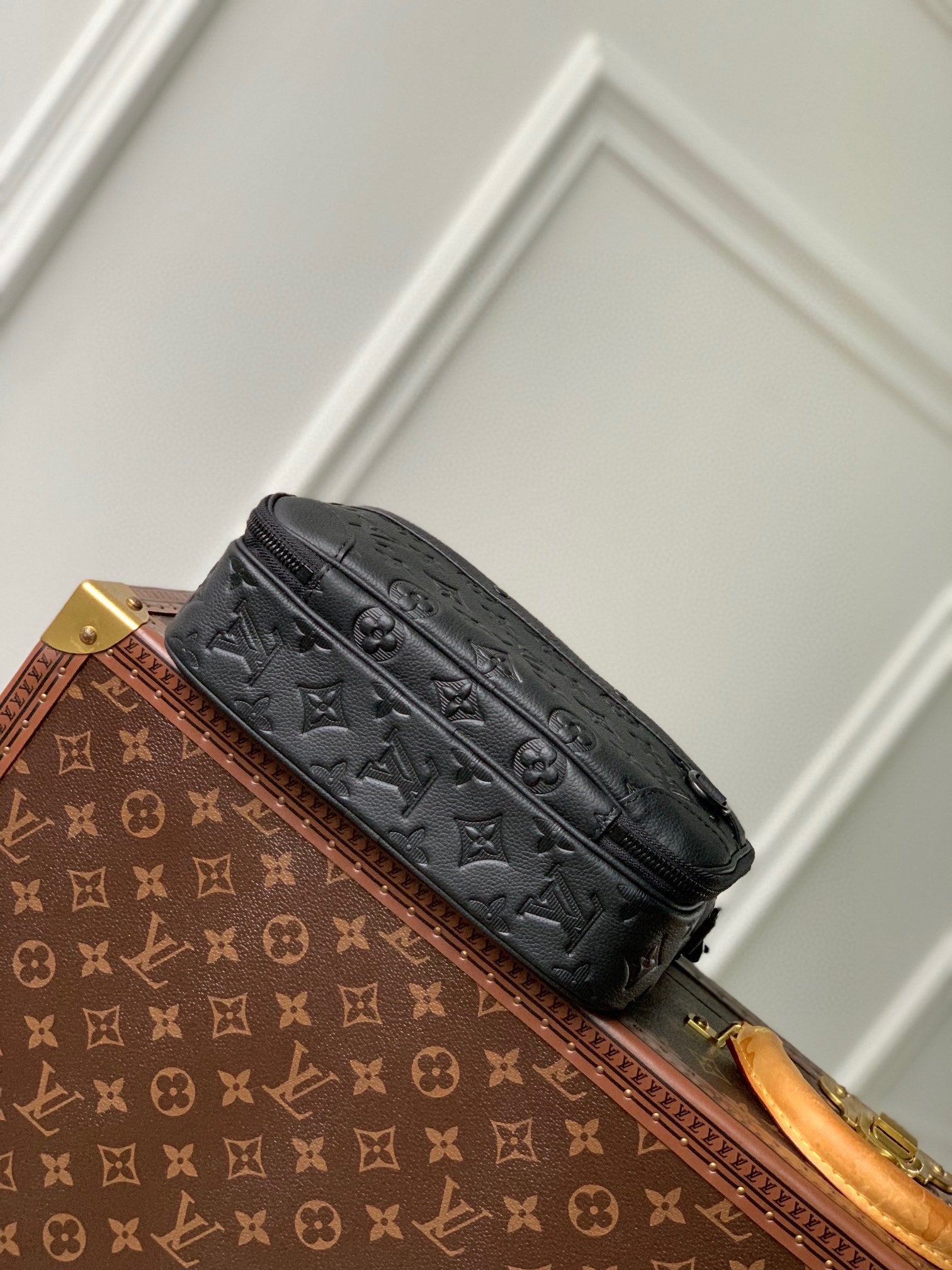 LOUIS VUITTON ALPHA NANO BAG 24 IN BLACK MONOGRAM SHADOW EMBOSSED COWHIDE