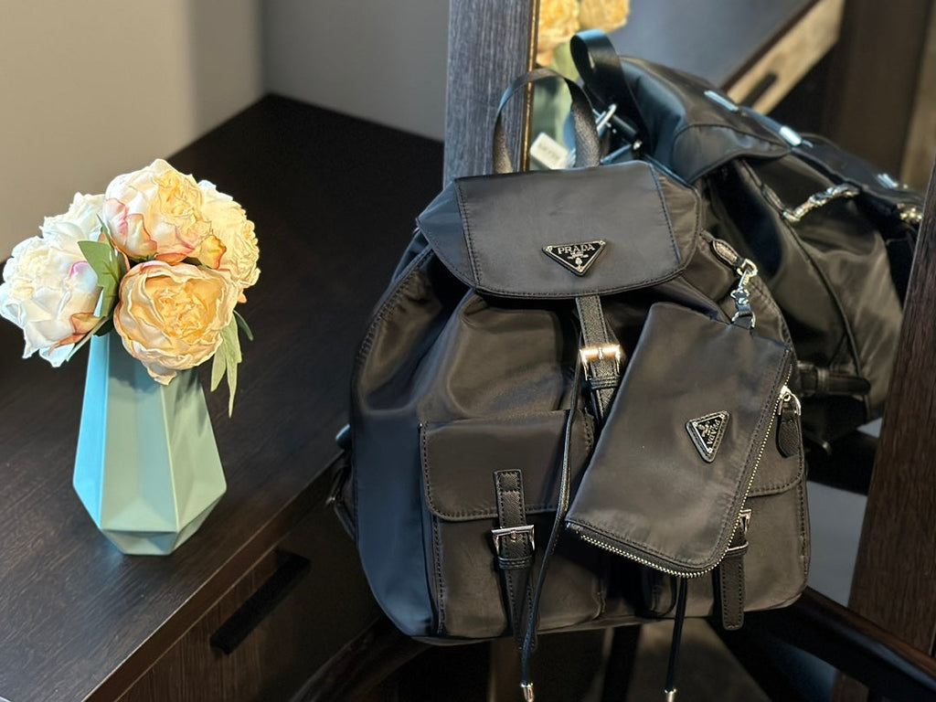 PRADA DUMA 32 BACKPACK IN BLACK RE-NYLON