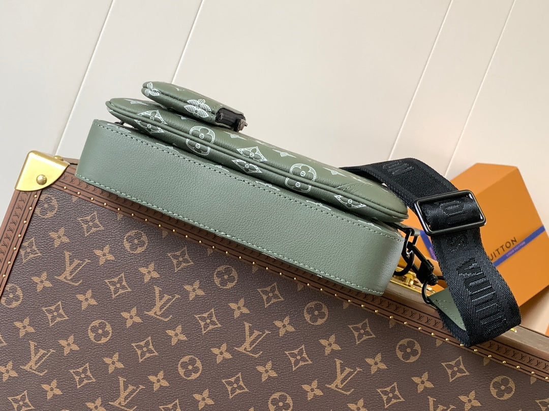 LOUIS VUITTON TRIO MESSENGER BAG 25 IN GREEN MONOGRAM SHADOW CALFSKIN