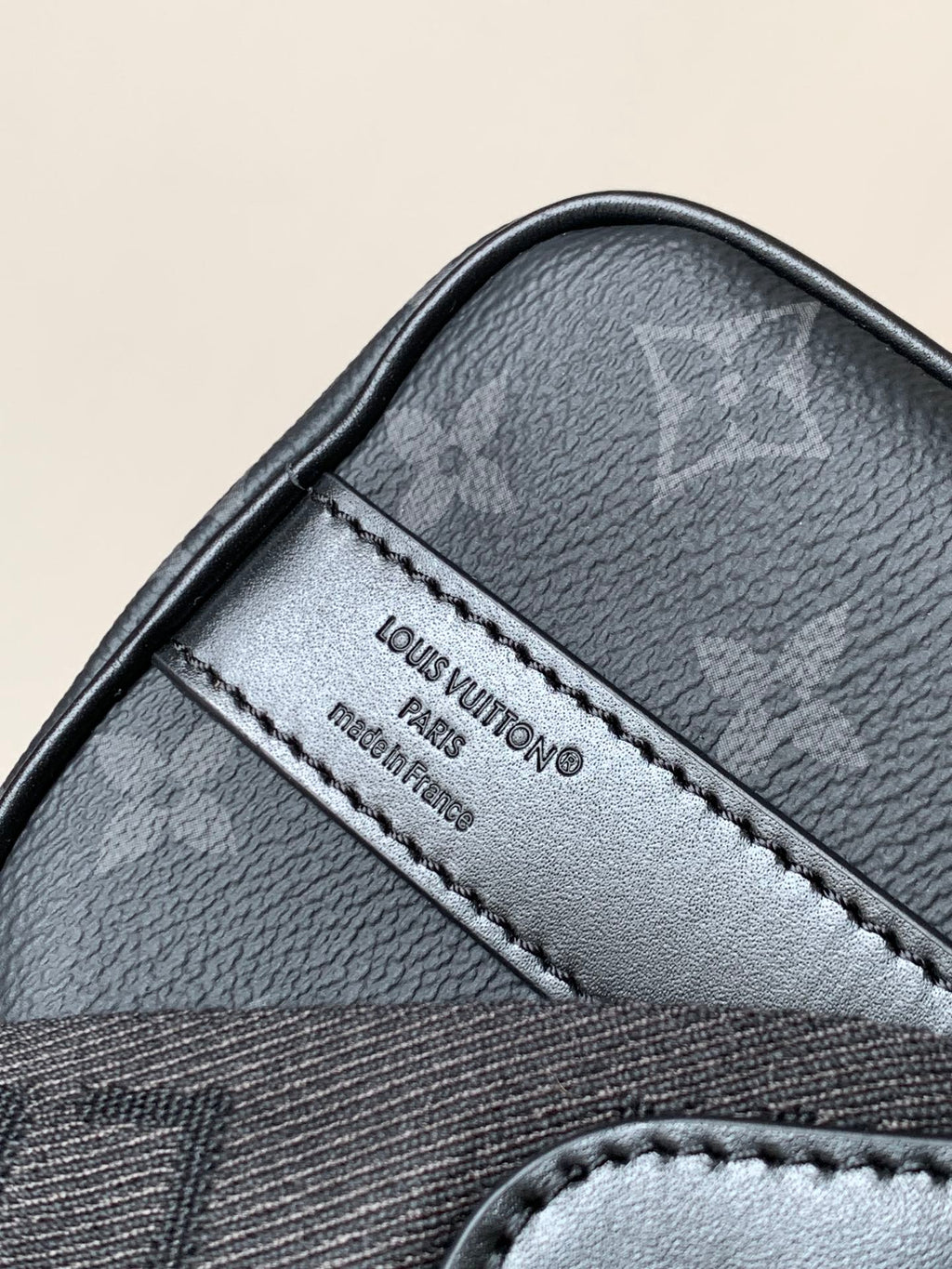 LOUIS VUITTON LV 25S KEEPALL 25 WITH SHOULDER STRAP IN BLACK AQUA COATED MONOGRAM ECLIPSE CANVAS AND CALFSKIN