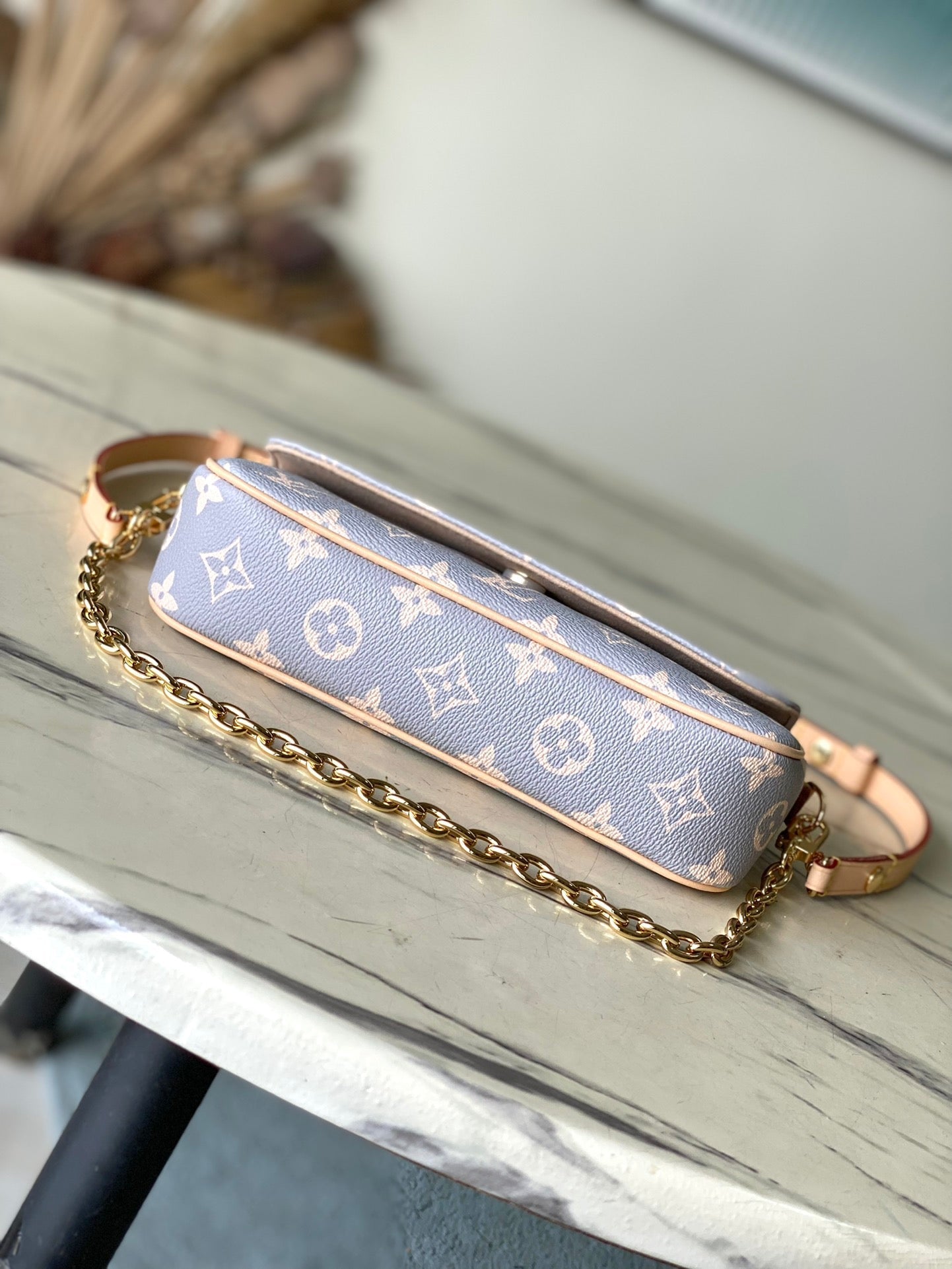LOUIS VUITTON IVY 23 IN GRAY CREAM MONOGRAM TRIANON CANVAS GOLD HARDWARE