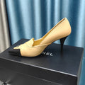 CHANEL HIGH HEELS IN DARK CREAM MIX BLACK SHEEPSKIN