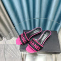 CHANEL MULE SANDAL 45 BLACK PINK FABRIC EMBROIDERY