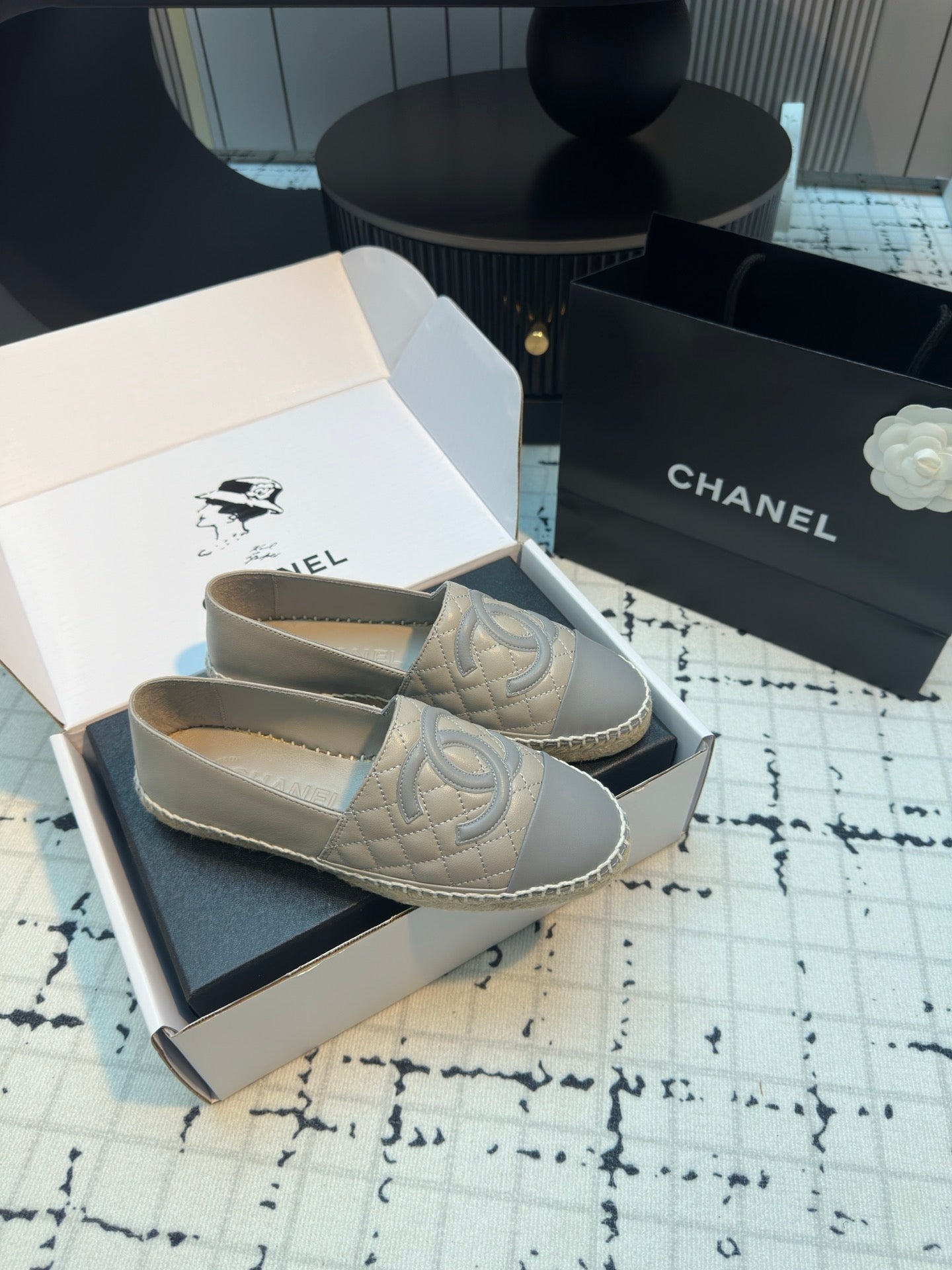 CHANEL ESPADRILLES LOAFERS IN FLINT GREY LAMBSKIN