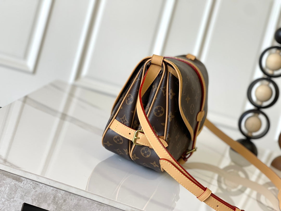 LOUIS VUITTON SAUMUR BB 28 IN BROWN MONOGRAM CANVAS AND LEATHER TRIM GOLD HARDWARE