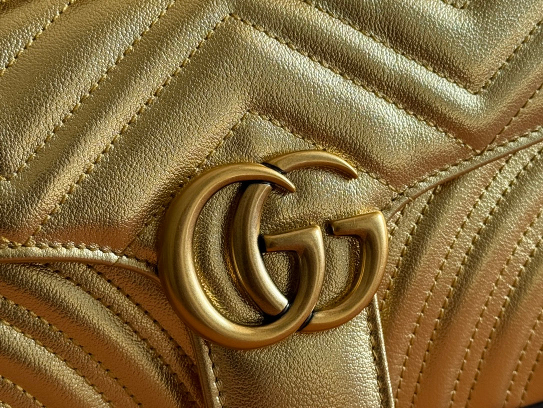 GUCCI MARMONT MEDIUM SHOUDER BAG 26 IN YELLOW GLOSSY CALFSKIN