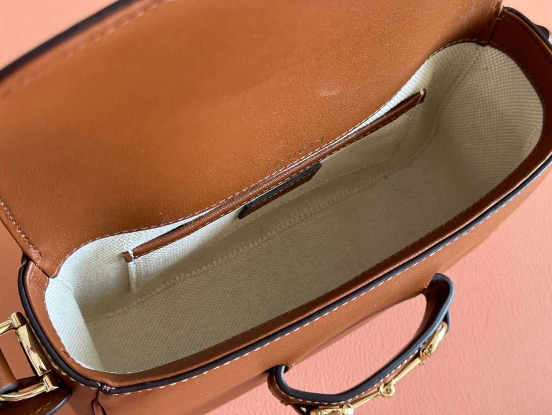 GUCCI SMALL HORSEBIT 1955 SHOULDER BAG 20 IN BROWN SOFT CALFSKIN LIGHT GOLD HARDWARE