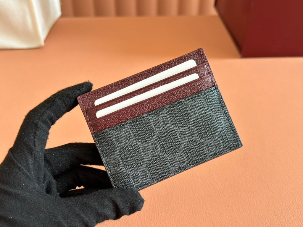 GUCCI CARD CASE 10 BICOLOR IN GREY AND RED  CALFSKIN