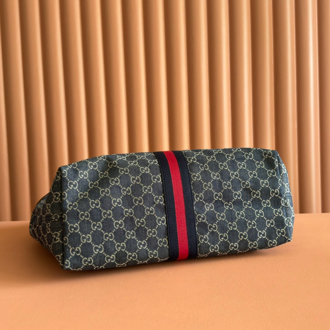 GUCCI GIGLIO LARGE TOTE BAG 60 IN BLUE AND WHITE  DENIM