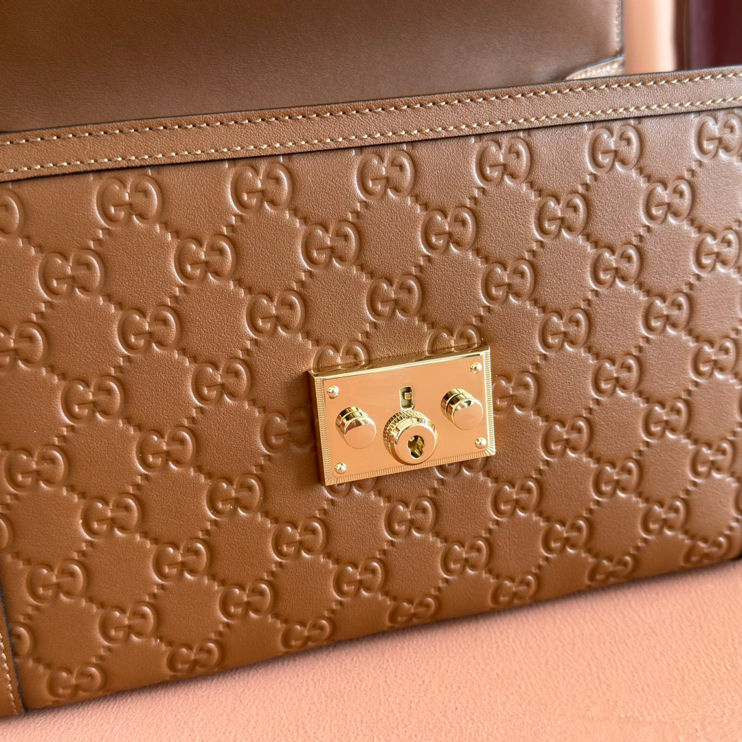 GUCCI 26S PADLOCK BAG 26 IN BROWN EMBOSSED CALFSKIN