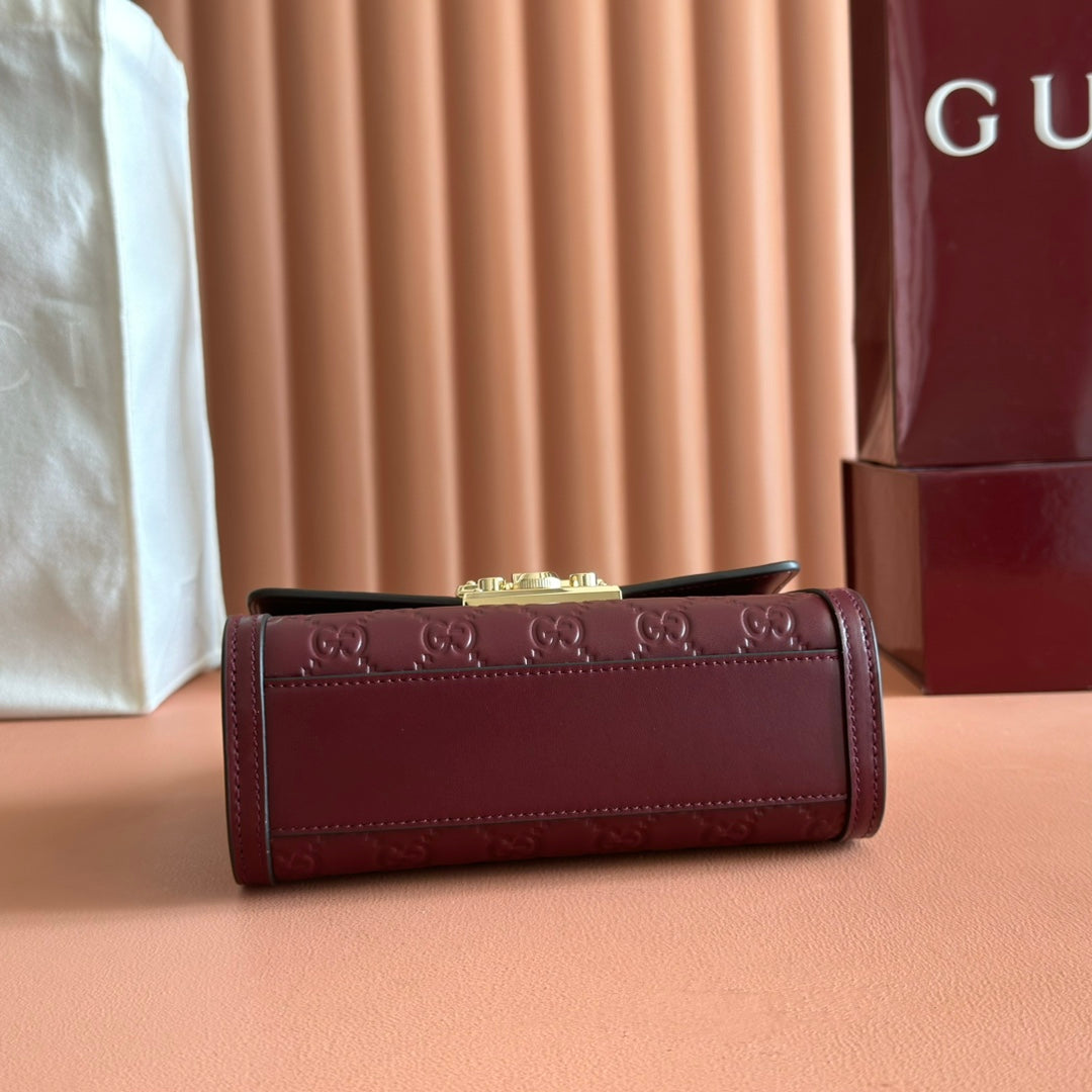 GUCCI 26S PADLOCK BAG 20 IN DARK RED EMBOSSED CALFSKIN