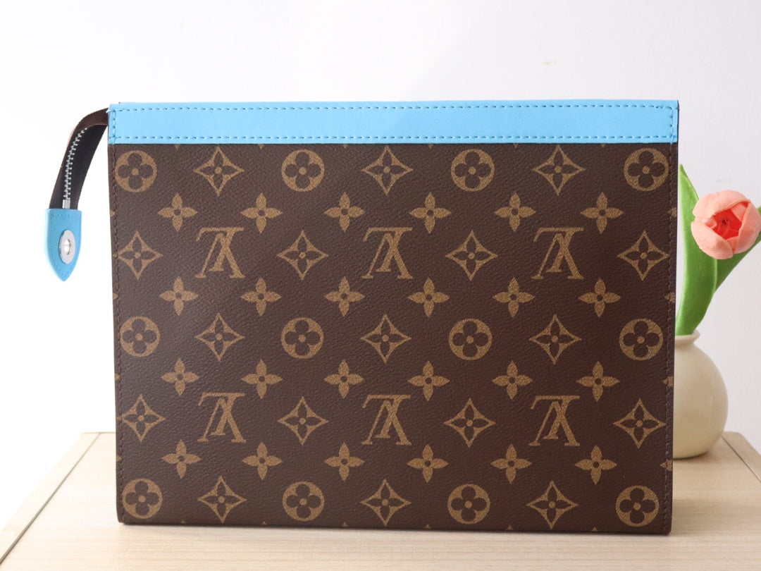 LOUIS VUITTON LV 25S POCHETTE VOYAGE 26 IN GASTON BLUE MONOGRAM MACASSAR COATED CANVAS