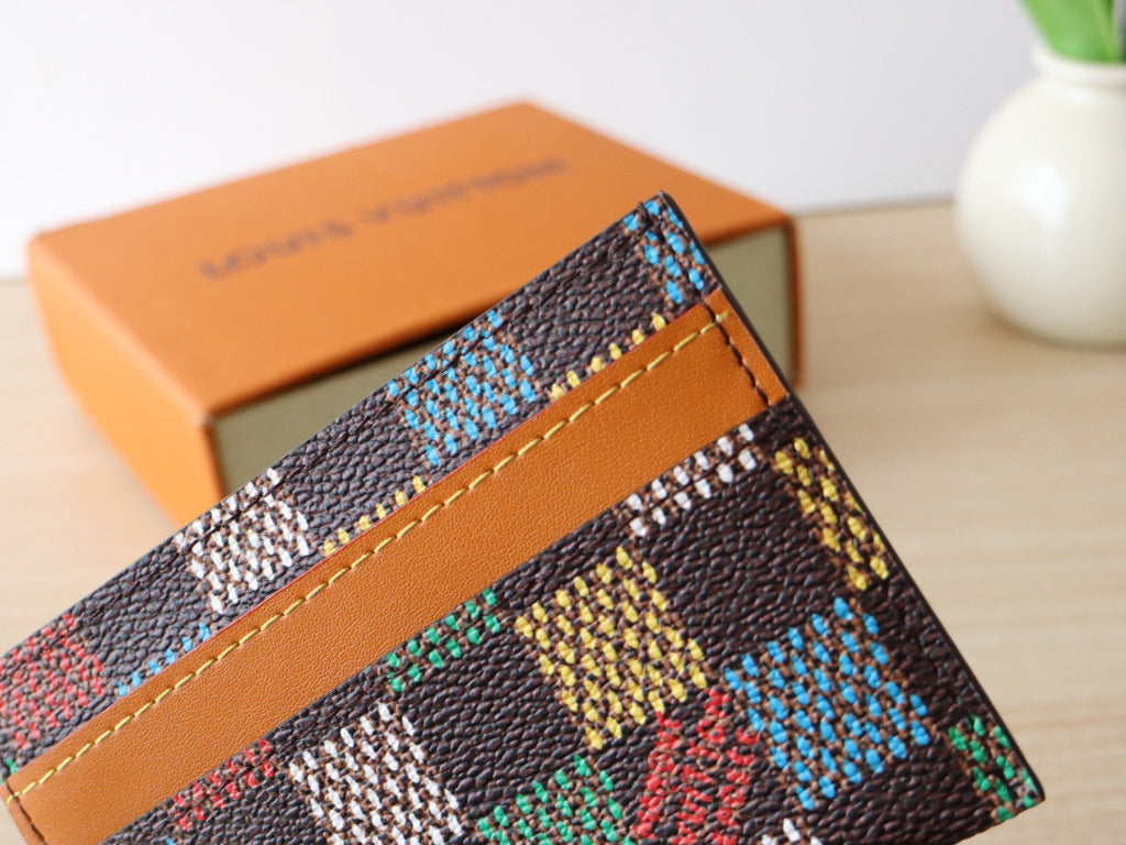 LOUIS VUITTON POCKET ORGANIZER CARD HOLDER 11 IN COLORFUL DAMIER EBENE CANVAS